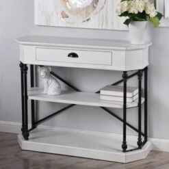 Clipped Corner Console Table with 2 Shelves and Center Drawer White - Stylecraft -Console Tables Sales unnamed file 4348