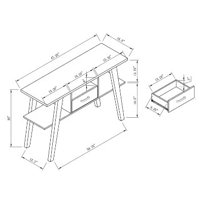 Ossy 4 Shelf Console Table with 1 Drawer White - miBasics 9 Ossy 4 Shelf Console Table with 1 Drawer White - miBasics - Image 7