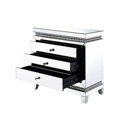 3 Drawer Mirrored Console Table with Faux Crystals Silver - Benzara 4 3 Drawer Mirrored Console Table with Faux Crystals Silver - Benzara - Image 2