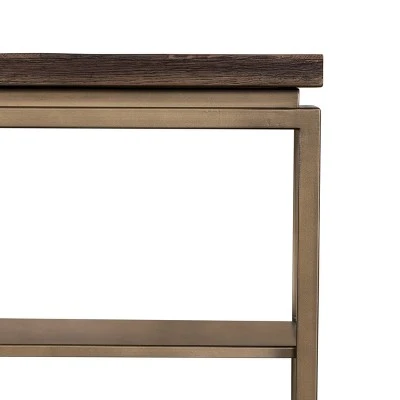 Faye Console Table with Shelf Rustic Brown/Antiqued Brass - Armen Living 3 Faye Console Table with Shelf Rustic Brown/Antiqued Brass - Armen Living