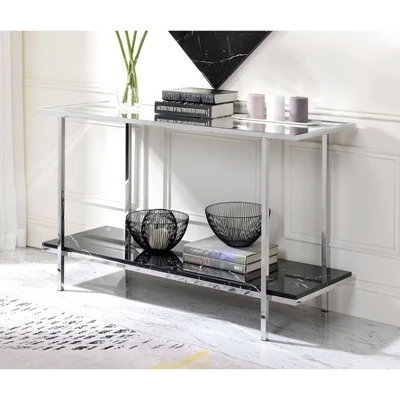 Angwin Console Table Mirrored Faux Marble/Chrome - Acme Furniture 4 Angwin Console Table Mirrored Faux Marble/Chrome - Acme Furniture - Image 2