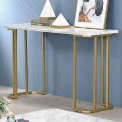 Trillick Faux Marble Top Sofa Table - miBasics Gold/black