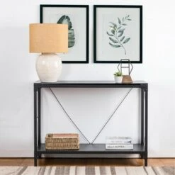 Modern Industry Metal/Wooden Console Table - Glitzhome Walnut