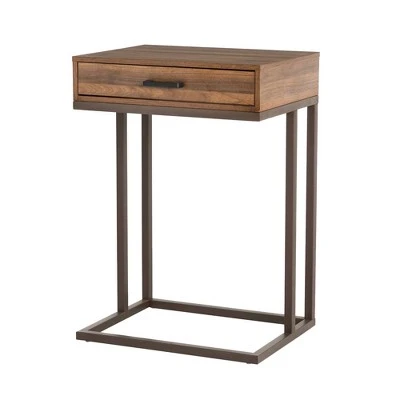 Modern Industry Metal/Wooden 'C' Side and End Table with 2 USB Charging Ports - Glitzhome Walnut 11 Modern Industry Metal/Wooden 'C' Side and End Table with 2 USB Charging Ports - Glitzhome Walnut - Image 9