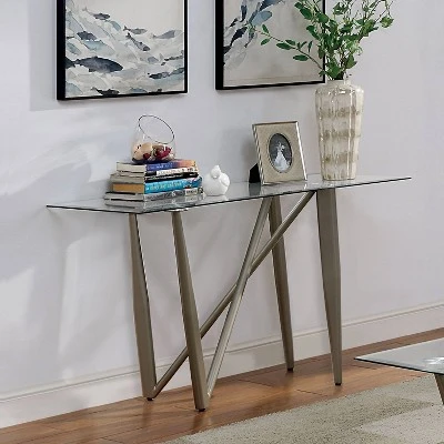Escalon Sofa Table with Glass Top Champagne - miBasics 3 Escalon Sofa Table with Glass Top Champagne - miBasics