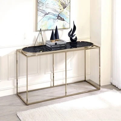 Denban Faux Marble Sofa Table - miBasics White Marble/champagne 3 Denban Faux Marble Sofa Table - miBasics White Marble/champagne