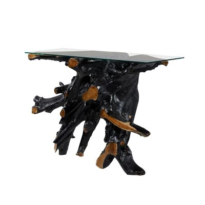 Olivia & May Contemporary Teak Wood Console Table Gold - Olivia & May 7 Olivia & May Contemporary Teak Wood Console Table Gold - Olivia & May - Image 5