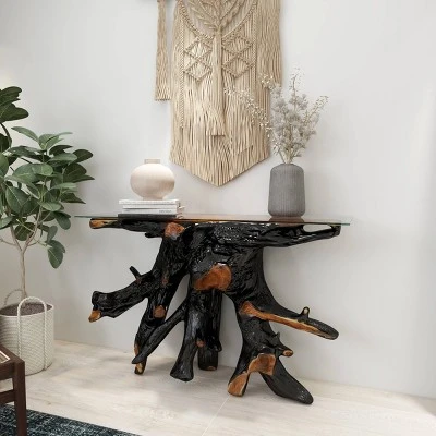 Olivia & May Contemporary Teak Wood Console Table Gold - Olivia & May 12 Olivia & May Contemporary Teak Wood Console Table Gold - Olivia & May - Image 10