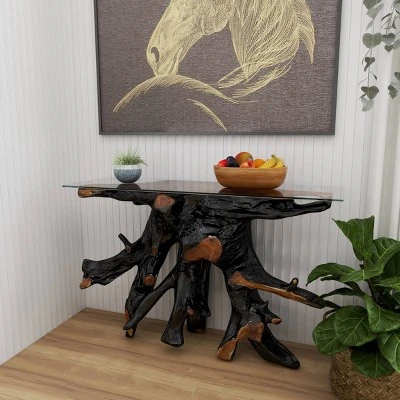 Olivia & May Contemporary Teak Wood Console Table Gold - Olivia & May 13 Olivia & May Contemporary Teak Wood Console Table Gold - Olivia & May - Image 11