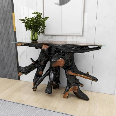 Olivia & May Contemporary Teak Wood Console Table Gold - Olivia & May 14 Olivia & May Contemporary Teak Wood Console Table Gold - Olivia & May - Image 12