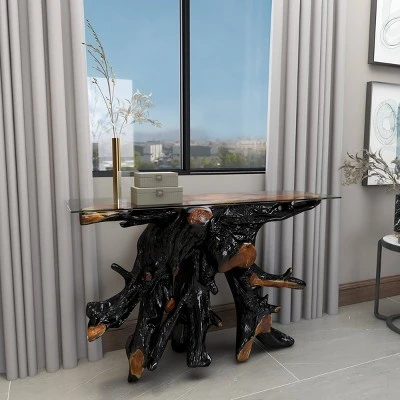 Olivia & May Contemporary Teak Wood Console Table Gold - Olivia & May 15 Olivia & May Contemporary Teak Wood Console Table Gold - Olivia & May - Image 13