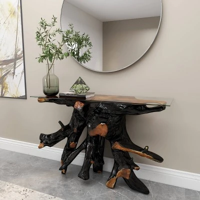 Olivia & May Contemporary Teak Wood Console Table Gold - Olivia & May 16 Olivia & May Contemporary Teak Wood Console Table Gold - Olivia & May - Image 14