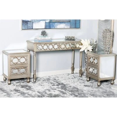 Olivia & May Set of 3 Glam Mirrored Wood Console Tables Silver - Olivia & May 3 Olivia & May Set of 3 Glam Mirrored Wood Console Tables Silver - Olivia & May