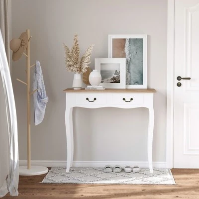 HOMCOM Entryway Console Table with 2 Convenient Storage Drawers Tabletop for Display and Vintage Design White 3 HOMCOM Entryway Console Table with 2 Convenient Storage Drawers Tabletop for Display and Vintage Design White