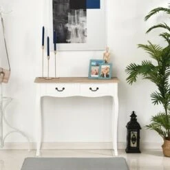 HOMCOM Entryway Console Table with 2 Convenient Storage Drawers Tabletop for Display and Vintage Design White 9 HOMCOM Entryway Console Table with 2 Convenient Storage Drawers Tabletop for Display and Vintage Design White -Console Tables Sales unnamed file 5000
