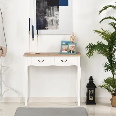 HOMCOM Entryway Console Table with 2 Convenient Storage Drawers Tabletop for Display and Vintage Design White 4 HOMCOM Entryway Console Table with 2 Convenient Storage Drawers Tabletop for Display and Vintage Design White - Image 2
