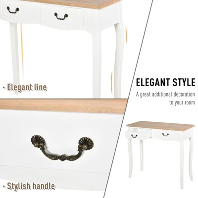 HOMCOM Entryway Console Table with 2 Convenient Storage Drawers Tabletop for Display and Vintage Design White 7 HOMCOM Entryway Console Table with 2 Convenient Storage Drawers Tabletop for Display and Vintage Design White - Image 5