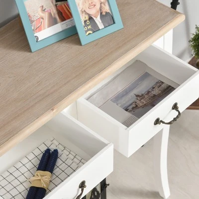 HOMCOM Entryway Console Table with 2 Convenient Storage Drawers Tabletop for Display and Vintage Design White 8 HOMCOM Entryway Console Table with 2 Convenient Storage Drawers Tabletop for Display and Vintage Design White - Image 6