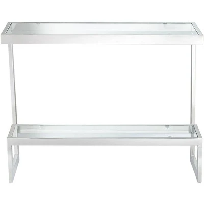 Studio 55D Modern Chrome Rectangular Console Table 39 1/2" x 13 3/4" Clear Glass Silver for Living Room Home House Entryway Office 6 Studio 55D Modern Chrome Rectangular Console Table 39 1/2" x 13 3/4" Clear Glass Silver for Living Room Home House Entryway Office - Image 4