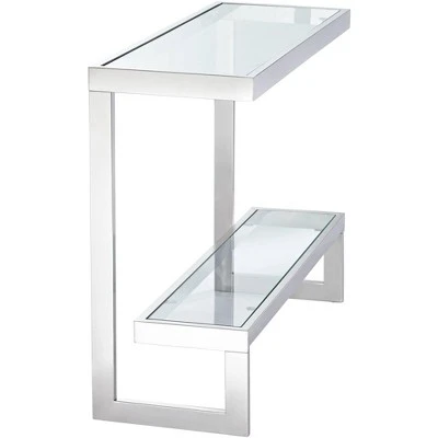 Studio 55D Modern Chrome Rectangular Console Table 39 1/2" x 13 3/4" Clear Glass Silver for Living Room Home House Entryway Office 7 Studio 55D Modern Chrome Rectangular Console Table 39 1/2" x 13 3/4" Clear Glass Silver for Living Room Home House Entryway Office - Image 5