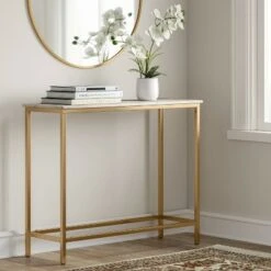 Greenwich Narrow Marble Top Console Brass - Threshold™