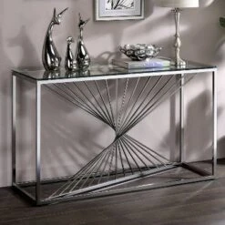 Wondry Geometric Inspired Sofa Table with Glass Top - miBasics Chrome
