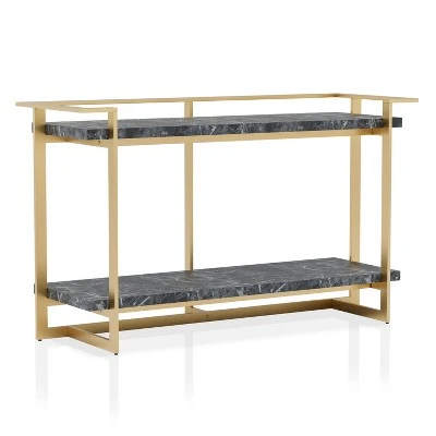 Buntington Faux Marble Top Sofa Table Gold Coating/Black - miBasics 2 Buntington Faux Marble Top Sofa Table Gold Coating/Black - miBasics