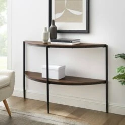 Half Circle Entry Table with Lower Shelf - Saracina Home Dark Walnut -Console Tables Sales unnamed file 5217