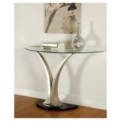 Valeri Modern Flared Glass Top Sofa Table Satin Plated - HOMES: Inside + Out