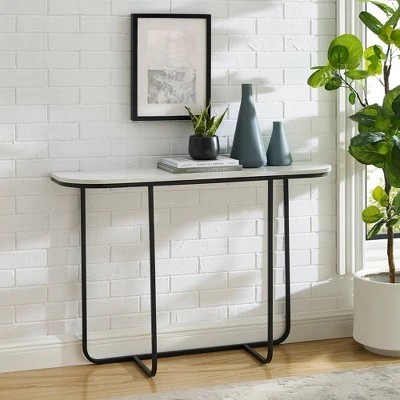 Megan Modern Glam Curved Console Table - Saracina Home Faux White Marble/gold 11 Megan Modern Glam Curved Console Table - Saracina Home Faux White Marble/gold - Image 9