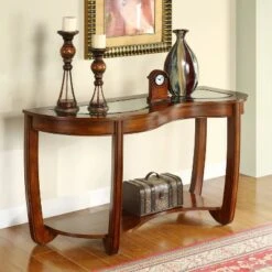 Kinto Modern Curved Glass Top Sofa Table Dark Red - HOMES: Inside + Out