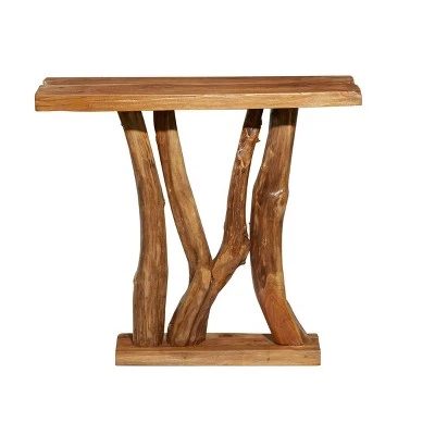 Olivia & May Contemporary Teak Wood Console Table Brown - Olivia & May 4 Olivia & May Contemporary Teak Wood Console Table Brown - Olivia & May - Image 2
