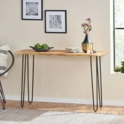 Plumb Handcrafted Modern Industrial Acacia Wood Console Table with Hairpin Legs Natural/Black - Christopher Knight Home