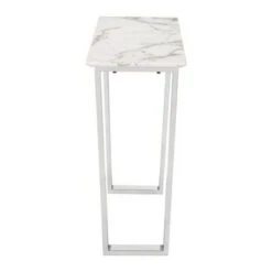 Modern Rectangular Faux Marble Console Table - Stone, Brushed Stainless Steel - Zm Home