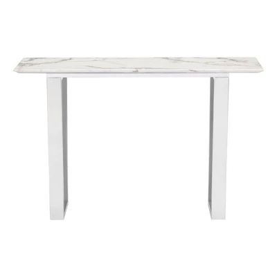 Modern Rectangular Faux Marble Console Table - Stone, Brushed Stainless Steel - Zm Home 4 Modern Rectangular Faux Marble Console Table - Stone, Brushed Stainless Steel - Zm Home - Image 2