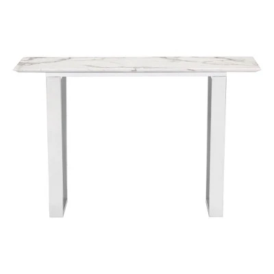 Modern Rectangular Faux Marble Console Table - Stone, Brushed Stainless Steel - Zm Home 5 Modern Rectangular Faux Marble Console Table - Stone, Brushed Stainless Steel - Zm Home - Image 3
