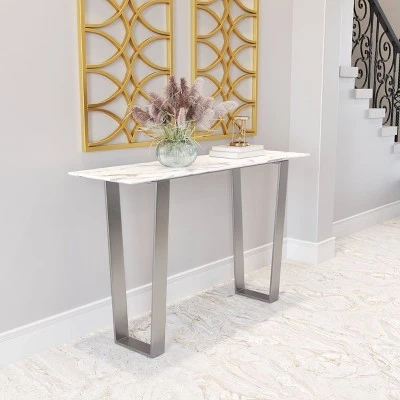 Modern Rectangular Faux Marble Console Table - Stone, Brushed Stainless Steel - Zm Home 9 Modern Rectangular Faux Marble Console Table - Stone, Brushed Stainless Steel - Zm Home - Image 7