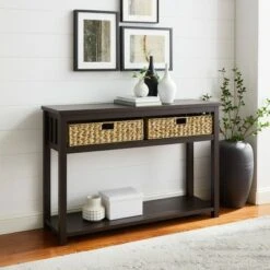 Mission Entry Table with Woven Baskets - Saracina Home Rustic Oak -Console Tables Sales unnamed file 624