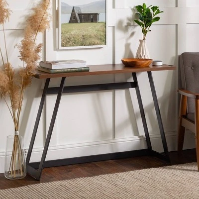 Urban Industrial Entry Table with Wood and Metal - Saracina Home Dark Walnut 3 Urban Industrial Entry Table with Wood and Metal - Saracina Home Dark Walnut