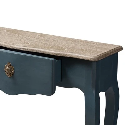 Mazarine Classic and Provincial Spruce Finished Console Table Blue - Baxton Studio 8 Mazarine Classic and Provincial Spruce Finished Console Table Blue - Baxton Studio - Image 6