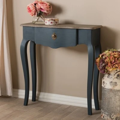 Mazarine Classic and Provincial Spruce Finished Console Table Blue - Baxton Studio 10 Mazarine Classic and Provincial Spruce Finished Console Table Blue - Baxton Studio - Image 8