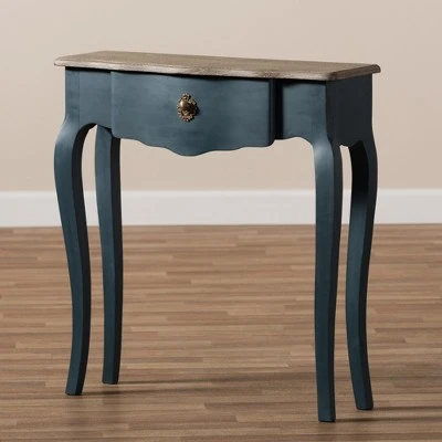 Mazarine Classic and Provincial Spruce Finished Console Table Blue - Baxton Studio 11 Mazarine Classic and Provincial Spruce Finished Console Table Blue - Baxton Studio - Image 9