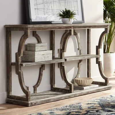 Crestview Collection Farmhouse Chestnut Wood Three-Tier Console Table 64" x 36" Brown Antique White for Living Room Entryway House 3 Crestview Collection Farmhouse Chestnut Wood Three-Tier Console Table 64" x 36" Brown Antique White for Living Room Entryway House