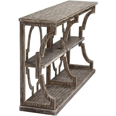 Crestview Collection Farmhouse Chestnut Wood Three-Tier Console Table 64" x 36" Brown Antique White for Living Room Entryway House 7 Crestview Collection Farmhouse Chestnut Wood Three-Tier Console Table 64" x 36" Brown Antique White for Living Room Entryway House - Image 5