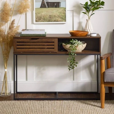 Visconti Boho Slat Door Entry Table - Saracina Home Dark Walnut 14 Visconti Boho Slat Door Entry Table - Saracina Home Dark Walnut - Image 12