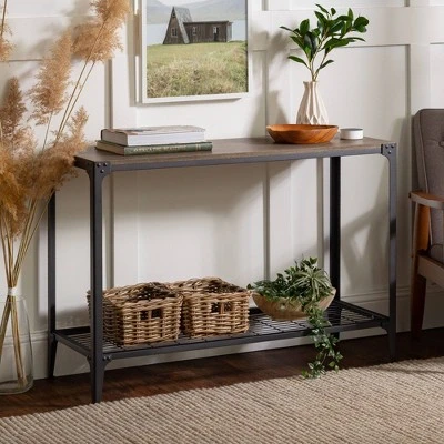Benny Urban Industrial Angle Iron Entryway Table - Saracina Home Dark Walnut 3 Benny Urban Industrial Angle Iron Entryway Table - Saracina Home Dark Walnut