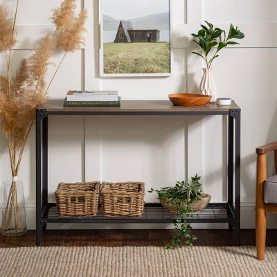 Benny Urban Industrial Angle Iron Entryway Table - Saracina Home Dark Walnut 11 Benny Urban Industrial Angle Iron Entryway Table - Saracina Home Dark Walnut - Image 9