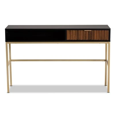 Uriel Two-Tone Wood and Metal 1 Drawer Console Table Natural Brown/Black/Gold - Baxton Studio 4 Uriel Two-Tone Wood and Metal 1 Drawer Console Table Natural Brown/Black/Gold - Baxton Studio - Image 2