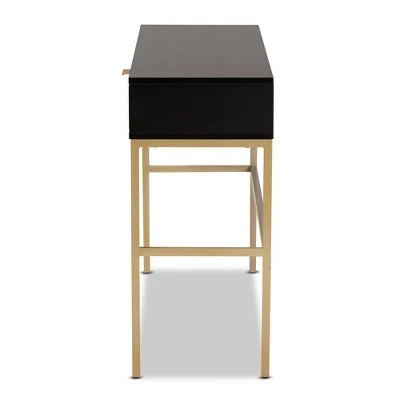 Uriel Two-Tone Wood and Metal 1 Drawer Console Table Natural Brown/Black/Gold - Baxton Studio 5 Uriel Two-Tone Wood and Metal 1 Drawer Console Table Natural Brown/Black/Gold - Baxton Studio - Image 3