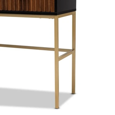 Uriel Two-Tone Wood and Metal 1 Drawer Console Table Natural Brown/Black/Gold - Baxton Studio 7 Uriel Two-Tone Wood and Metal 1 Drawer Console Table Natural Brown/Black/Gold - Baxton Studio - Image 5